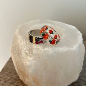 Set of 2 - Cute Fruits Rings! Cherry and Strawberry